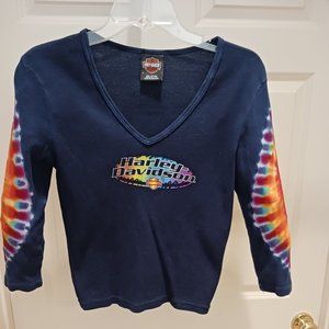 Harley-Davidson Long-sleeve Ladies Medium Tie Dye Blue T-shirt